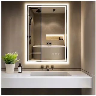 pesenxan Badspiegel mit Beleuchtung 50x70cm, LED Spiegel Bad 3 Lichtfarben Dimmbar, Anti-Beschlag, Badezimmer Spiegel mit Beleuchtung Touchschalter, Explosionsgeschütztes Glas