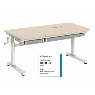 HOKO Kinderschreibtisch höhenverstellbar für Kinderzimmer (Schreibtisch, mit 2 Schubladen und 80x40 cm neigbarer Tischplatte), 120x60 cm Arbeitsfläche