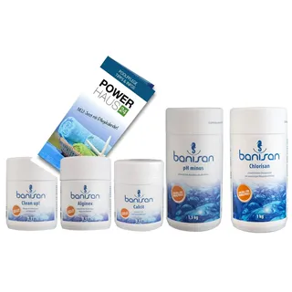 Banisan - Megasparset - Clean up! 500ml, Calcit 500ml, Alginex 500ml, Chlorisan 1kg, pH Minus 1,5kg - Powerhaus24 Pflegefibel