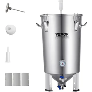 Vevor Bierbrauanlage Bierbraugerät Edelstahl 30 L Bierfermenter, Braueimer-Fermenter zum Brauen, Heimbrauzubehör mit Sockel, Kessel-Suppentopf inkl. Deckel, Griff, Ventil, Zapfhahn