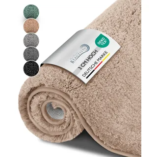 Beautissu Badvorleger rutschfest Waschbar 80x50 cm – Duschvorleger Hochflor Badematte rutschfest Shaggy – Flauschig Badvorleger Badezimmerteppich – Badezimmer Badematte Natur BeauMare FL