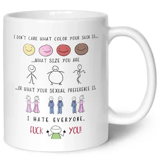GRAVURZEILE Bedruckte Tasse mit Spruch - I hate everyone - Lustige Spaßtasse als Scherzgeschenk - Geschenk für Freunde Kollegen & Familie für Büro Arbeit Alltag - für Sie & Ihn - Farbe: Weiß