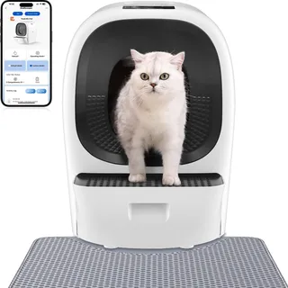 lalahome Selbstreinigende Katzentoilette RealScooper Pro, 80L Katzenklo Selbstreinigend, Geruchsbeseitigung, 5G App, UV-Sterilisation, Mehrfachschutz, Hygienisch, Große Fassungsvermögen für Mehrere