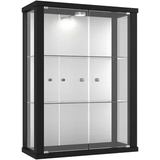 VR-Wohnideen K-Möbel Hängevitrine in Schwarz (80x60x25 cm) mit 2 höhenverstellbaren Glasböden, Spiegel & LED - Modellauto Vitrine Schwarz - Vitrinenschrank Schwarz