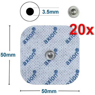 Axion 20er Set Elektroden 5x5 cm - kompatibel mit TENS Geräten von Sanitas (wie SEM43, SEM44) & Beurer (wie EM41, EM49) Druckknopf | Wiederverwendbare Elektroden-Pads | Medizinprodukt von axion