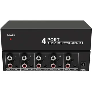 Nihcora Audio-Splitter 1 in 4 Out L/R Aux Stereo Audio Splitter 1X4 Audio-Verteiler für PC DVD-Lautsprecher Splitte, EU-Stecker, Einfache Installation