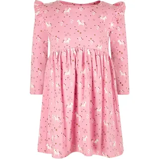 Midikleid HAPPY GIRLS, Mädchen, Gr. 122, N-Gr, lila (orchid), Obermaterial: 95% Baumwolle, 5% Elasthan, bedruckt, casual, regular fit, Rundhals, Langarm, Kleider