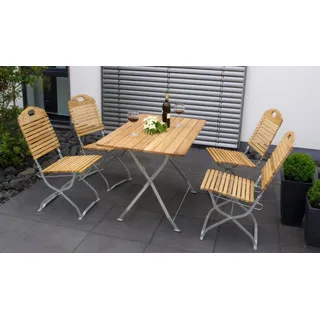 Biergarten Möbelset Visby II - 4 x Klappstuhl (2 Varianten) und Klapptisch (2 Größen) - Robinie - Gestell in 2 Farben (verzinkt oder dunkelgrün)