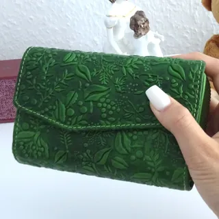 RFID Geldbörse Leder Damen Geldbeutel Frauen Grün Blumen Top Modell