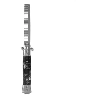 YUYTE Edelstahl Springmesser Kamm, Switchblade Spring Pocket Oil Hair Comb Faltbare Haarbürste, Öl Haar Styling Spring Faltbarer Taschenkamm Metall-Klapp Pocket Hairstyling Kämme(Schwarz)