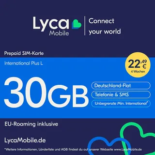 Lyca Mobile International Plus L Prepaid Smartphone Sim Karte ohne Vertrag weiß Weiß 4G