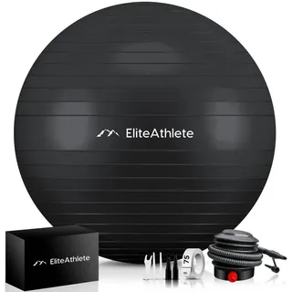 EliteAthlete EliteAthlete® Gymnastikball Sitzball Büro ergonomisch mit Anti Burst System - Fitness Pilates Schwangerschaft - 75 cm schwarz 75 CM