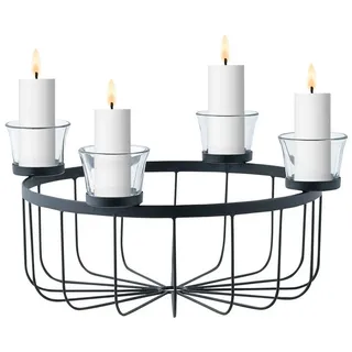 Marrakesch Orient & Mediterran Interior Marrakesch Moderner Adventskranz aus Metall 30cm rund | Kerzenständer Usha Schwarz für 4 Kerzen als Weihnachtsdeko innen | Moderne Deko Kerzenhalter Teelichthalter ideal Aesthetic Herbstdeko