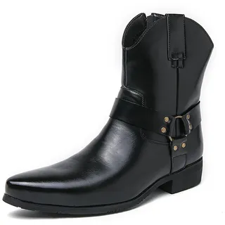 LMUIPMAA Western Cowboy Stiefel Für Herren Ritter Stiefel Spitzer Zehenbereich Kurzstiefel Mit Reißverschluss,Schwarz,44 EU - 44 EU