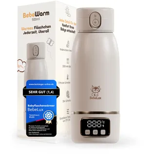 BEBELUX Babyflaschenwärmer – Elektrischer Babymilchwärmer für unterwegs | 36W USB-C Schnellladen | BPA-frei | Perfekte Temperaturregelung | Keimfrei & Auslaufsicher |Langanhaltender Akku (Beige)
