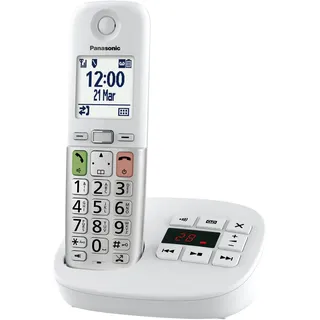 Panasonic KX-TGU430EXW digitales schnurloses Telefon mit Anrufbeantworter, Basisstation & 1 Mobilteil, LCD-Display, Favoriten-Taste, Taschenlampe, extra laut, hörgerätekompatibel, Weiss & Silber
