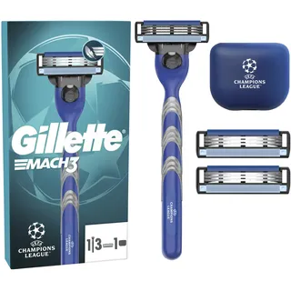 Gillette Mach3 Standard Rasierer für Männer UEFA Champions League Special Edition, 1 Rasierer, 3 Ersatzklingen, Mit Gleitstreifen und Klingenbeschichtung, inkl. Reiseschutzkappe