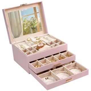 AdelDream(BTWX8GZZ) Schmuckkasten ADEL DREAM Schmuckkästchen mit Kleeblatt-Knopf Schmuckaufbewahrung rosa