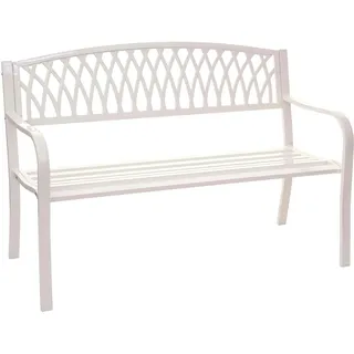 Mendler Gartenbank HWC-F45, Bank Parkbank Sitzbank, 2-Sitzer pulverbeschichteter Stahl - weiß
