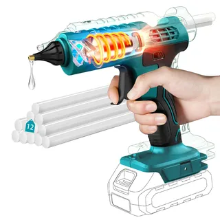 100W Akku Heißklebepistole Kompatibel mit Makita BL1860B BL1850B BL1840B BL1830B 18V Akku, Schnell Aufheizung Klebepistole mit 12 PCS Klebesticks, Heissklebepistole für DIY (ohne Batterie,Ladegerät)