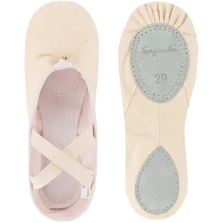 tanzmuster Ballettschuhe Mädchen - Charlie - Geteilte Ledersohle - Sandfarben Größe 35- Ballettschläppchen für Kinder - rosa beige Tanzschuhe fürs Ballett - 35 EU