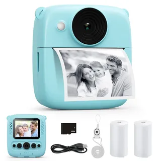 CalineGam Kinderkamera Sofortbildkamera, 48MP Sofortbildkamera Kinder mit 32GB Karte & Druckpapier, 1080P Digitalkamera Kinder, Geschenke für Jungen und Mädchen 3-12 Jahre (Blau)