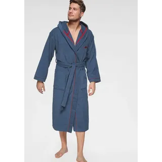 KangaROOS Unisex-Bademantel Luke, ideal für Sauna & Spa, Hotelbademantel, Morgenmantel, Langform, Walkfrottee, Kapuze, Gürtel, für Damen & Herren, Bademantel mit Kapuze & Logostickerei,S-2XL blau M | 120 cm