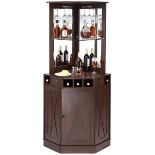 Vevor Industrieller Eck-Barschrank, Weintisch für Spirituosen und Gläser, Sideboard-Buffetschrank mit Glashalter, Freistehender Kaffee-Barschrank aus Bauernholz für Wohnzimmer, Hausbar, Walnussholz