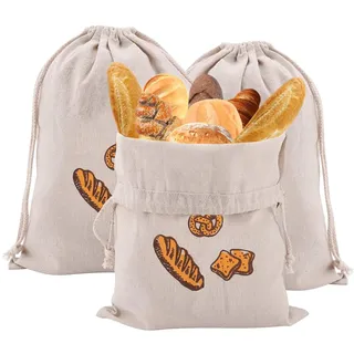 HoaaiGo 3PCS Leinen-Brotbeutel, 31cm X 38cm Wiederverwendbare Leinen Brotbeutel, Beutel für Brot, Baguette, Selbstgemachtes Brot und weitere Lebensmittel Auch Obst- undGemüsebeutel mit Kordelzug