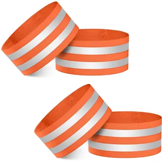 Heveer Reflektierende Bänder Reflektorband Elastisch Reflektierende Sicherheitsarmband für Nacht Gehen Radfahren Laufen 4 Stück Orange