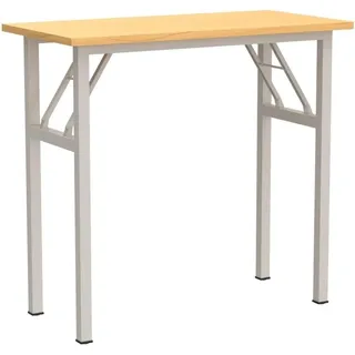 Konferenztisch, Klapptisch 80 x 40 cm, Schreibtisch, Robust Metallrahmen, Teak und Weiß