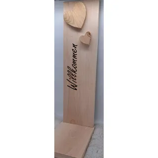 Deko Eingangsbereich Deko Holz Deko Willkommensschild Herzlich Willkommen Herz Holz stehend aus Ahornholz ohne DEKO