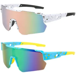 Fonyiunce 2 Stück Schnelle Brille, Sport Sonnenbrille, Fahrradbrille Herren Damen, Schnelle Brille UV 400 Schutz, Fahrrad Sonnenbrille, Radbrille mit Komfortablem Nasenpad, für Radfahren Klettern