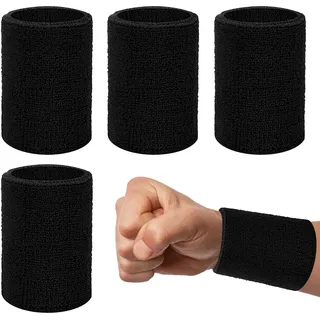 Elastische Schweissband, 4 Stück Schweißband Handgelenk, Sports Schweißbänder, Fitness Arm Sport Wristbands, Schwarz Schweißband Handgelen für Fußball, Basketball, Laufen, Athletische und Training