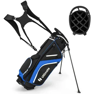 GYMAX Golf-Standtasche, tragbare Golftasche mit 14 Fächern & 6 Taschen, Golftaschenständer mit Regenhaube & Tragegriff, Standbag für Herren & Damen