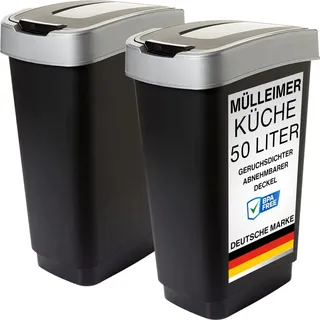 2friends Duo Mülleimer 50 l Schwarz/Silber