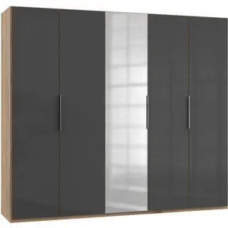 Level 250 x 216 x 58 cm Plankeneiche Nachbildung/Grauglas mit Glas- und Spiegeltüren