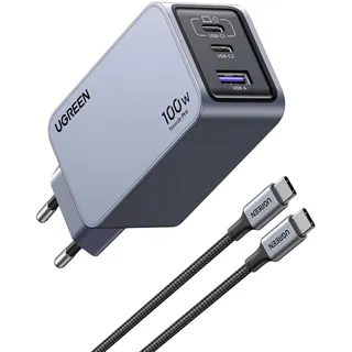 UGREEN Nexode Pro 100W 3-Port GaN Fast Charger Set EU Wall Universal, Gray