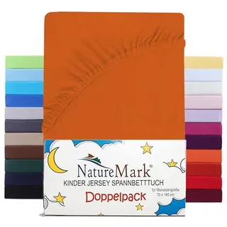 NatureMark Spannbettlaken Jersey Spannbetttuch, 100% Baumwolle, Gummizug: rundum, (2 Stück), Kinder Spannbetttuch, für Baby-/Kinderbett, 70x140 cm, Terrakotta