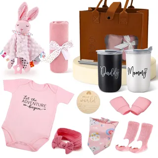 Baby Geschenk Zur Geburt Junge, Baby Erstausstattung Neugeborene Zur Geburt Junge Mädchen, Neugeborenen Geschenk Mit Kleidung, Trinkbecher, Erinnerungsplatte, Lätzchen, Badetuch, Geschenktasche