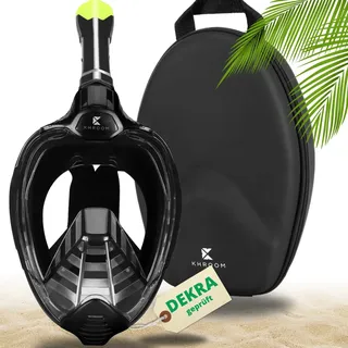 Khroom Schnorchelmaske für Erwachsene & Kinder von DEKRA geprüfte CO2 Sicherheit | Vollmaske Seaview X - Tauchmaske | Schnorchelausrüstung / Schnorchelset Alternative (S/M, Schwarz + Soft-Case)
