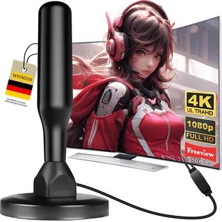 2025 TV-Antenne für den Innenbereich, tragbare HD-Antenne für drinnen und draußen, TV-Antenne für Smart und ältere Fernseher, digitale Antenne unterstützt 4K 1080P lokale Kanäle – mit magnetischem