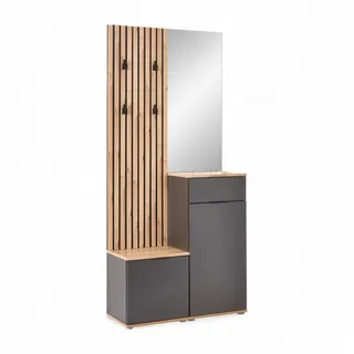 Stella Trading Garderobe Simple Anthrazit Eiche Artisan Glas, Holzwerkstoff, 4-teilig, 88x195x35 cm (B/H/T)