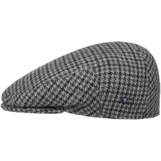 Lipodo Inglese Classic Herringbone Flatcap mit Futter Damen/Herren/Kinder - Made in Italy - Schirmmütze gefüttert - Wollcap Herbst/Winter - Schiebermütze im Karomuster - Wintercap grau-schwarz 59 cm - 59
