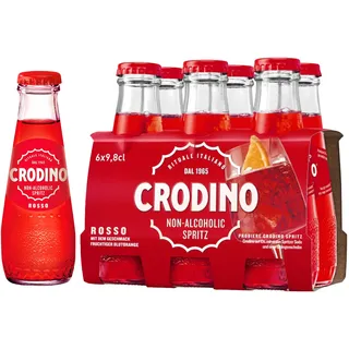 Crodino Rosso alkoholfreier Aperitif, 6 × 98 ml – italienischer Aperitivo mit fruchtigem Blutorangengeschmack, bittersüß & erfrischend, alkoholfreier Spritz