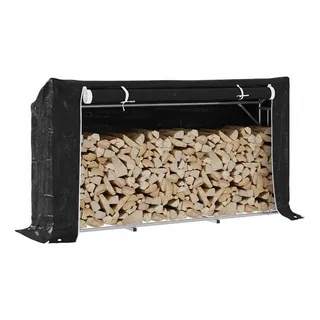 vidaXL Brennholzregal mit Regenschutz 200,5x41x110,5 cm Stahl Verzinkt - Schwarz