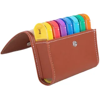 Koomuao Tablettenbox 7 Tage,Pillendose Morgens Abends,Tragbare PU Leder Pillendose,Leder Pillendose für Eine Woche für Vitamine, Lebertranöl, Nahrungsergänzungsmittel und Medikamente (Braun)