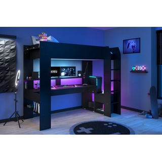 Parisot Hochbett Gaming - mit Schreibtisch 90x200cm schwarz