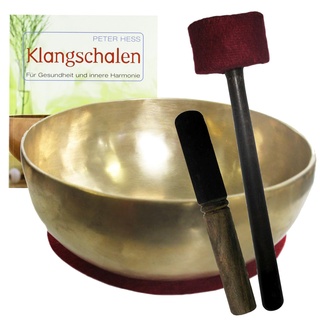 Klangschale GELENKSCHALE - UNIVERSALSCHALE Therapie-Qualität 4-teiliges Set + BUCH von Peter Hess. Therapieklangschale ca. 900g-1000g ca. 19-20 cm mit Kissen, Klöppel. 70051