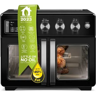 TurboTronic digitaler Heißluftofen - XXL 32 Liter mit Drehspieß 4in1 Mini Backofen & Power Heißluftfritteuse Airfryer schwarz